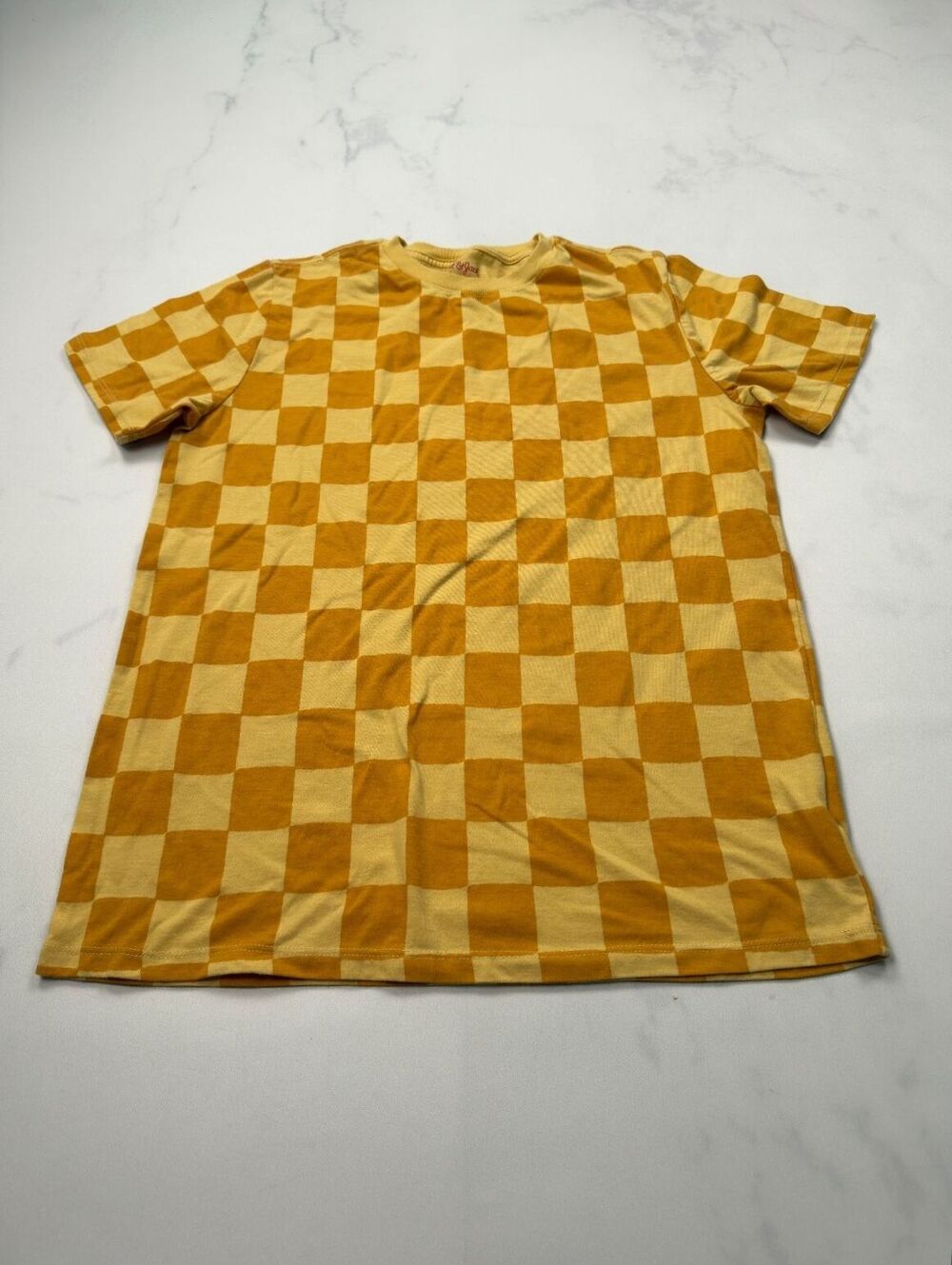 Cat & Jack Checkerboard T-Shirt Mustard Casual Streetwear - Boys XL Husky